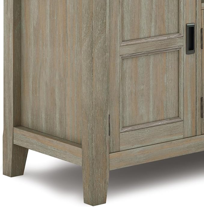 SIMPLIHOME Burlington SOLID WOOD 72 inch Wide Transitional TV Media Stand in Distressed Grey For TVs up to 80 inches for the Living Room and Entertainment Center