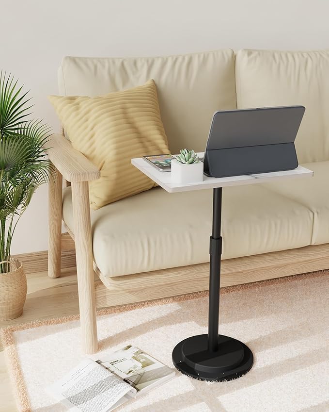 Small Side Table, Height Adjustable Nightstand, Square Indoor Metal Plant Stand, for Living Room, Bedroom, Office, Bathroom, 1 Pack, White, GBZ001RW-1