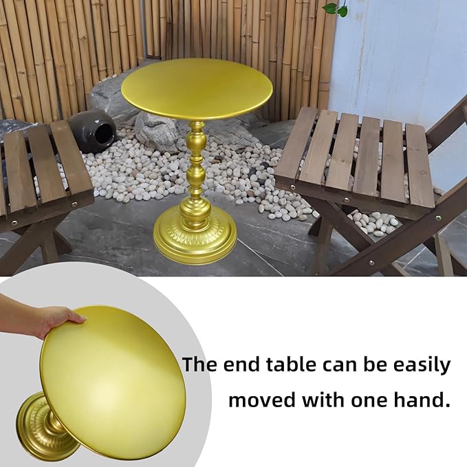 Benkyo Gold Round End Side Table Modern Metal Pedestal Spindle Side Tables for Living Room Bedroom，Gold