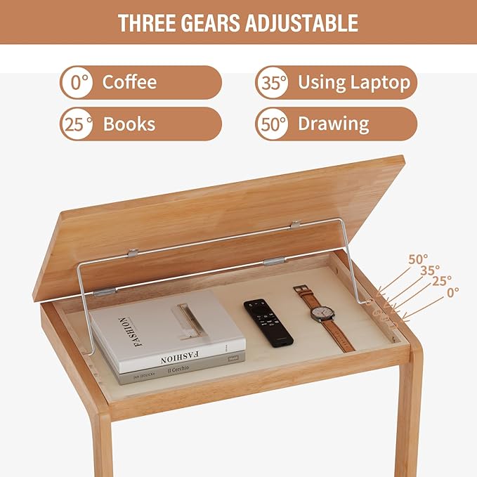 CozyDH Adjustable C Shaped End Table, Rolling Side Table Solid Wood TV Sofa Tray Table for Couch Arm Eating Multi-Purpose, Small Coffee Table with Wheels Living Room Bedroom, Cherry