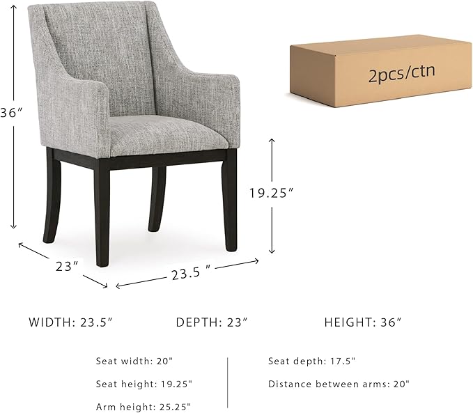 Signature Design by Ashley Burkhaus Traditional Dining Upholstered Arm Chair, 2 Count, Gray & Dark Brown