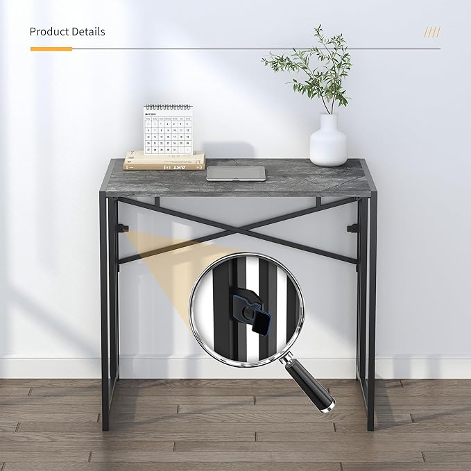 Small Folding Computer Desk 32 inch, Writing Gaming Computer Desk for Small Spaces, No Assembly Required Office Desk, Grey