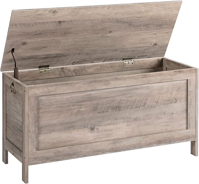 HOOBRO Toy Box, Retro Wooden Look Storage Chest with Safety Hinge, Entryway Storage Bench Supports 220 lb, 39.4 x 15.7 x 18.9 Inches Toy Chest Organizer, Easy Assembly (Greige) BG100CW01