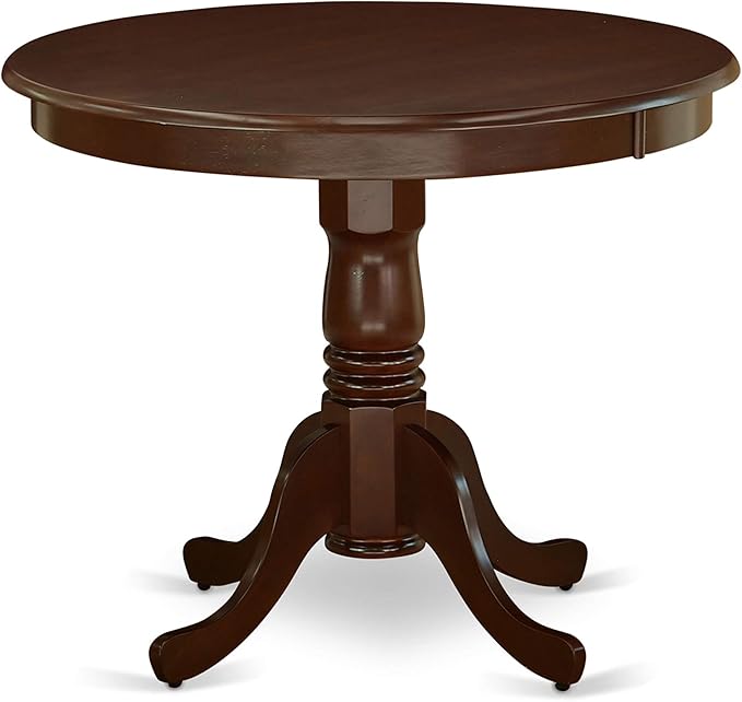 East West Furniture AANCA5-MAH-W 5 Piece Dining Room Table Set Includes a Round Kitchen Table with Pedestal and 4 Dining Chairs, 36x36 Inch, Mahogany