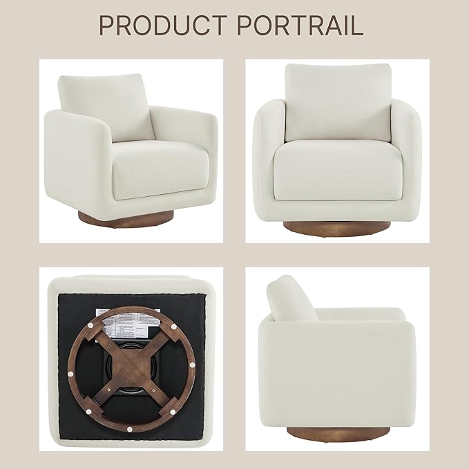 Modern Swivel Accent Chair, 360° Rotating Round Barrel Armchair with Performance Fabric Upholstery for Living Room, Bedroom, Office, Reading Nook, Set of 2,Cream