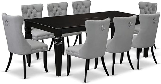 East West Furniture LGDA9-BLK-27 9 Piece Kitchen Set Consists of a Rectangle Dining Table with Butterfly Leaf and 8 Polyester Fabric Upholstered Chairs, 42x84 Inch, Black