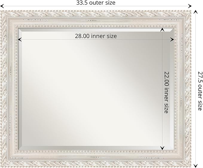 Amanti Art White Bathroom Mirror for Over Sink, 28x34 Opera Off White Rectangle Vanity Mirror, Large Traditional Wood Frame, Hangs Horizonally and Vertically, Bathroom Wall Decor, Beveled Edge from WI