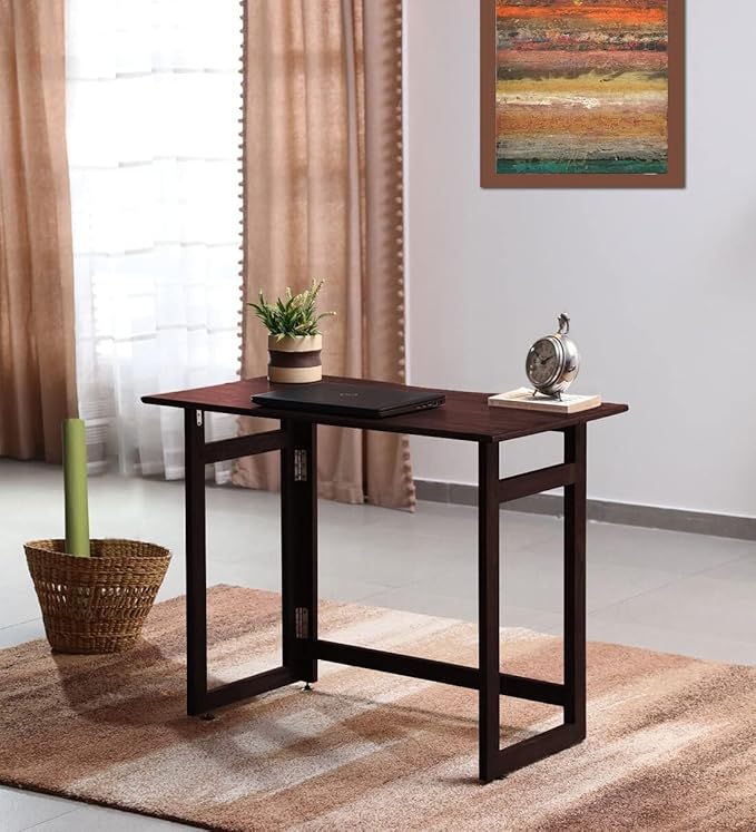 Dawn Riser Solid Wood Folding Table Desk, Writing, Laptop, PC, Space Saving, Easy Storage, Sleek Design, DIY Home Office Desk, Small Spaces Mahogany Color