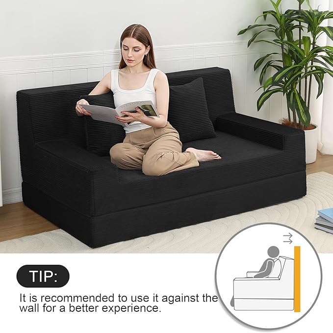 MeMoreCool Boneless Folding Sofa Bed Queen, Corduroy Convertible Sleeper Chair, Foldable Foam Mattress Chair, Comfy Fold‑Out Futon Couch Bed, Large Floor Sofa Couch for Living Room Guest