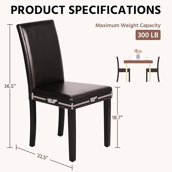Yaheetech Dining Chairs Set of 6 Faux Leather Modern Dining Room Chairs with Rubberwood Legs and Padded Seat for Kitchen/Living Room/Restaurant, Dark Brown