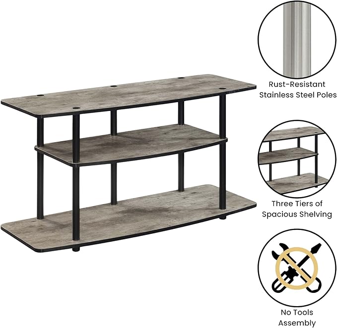 Convenience Concepts Designs2Go No Tools 3-Tier Wide TV Stand 42" - Entertainment Center for TVs up to 46 Inches, Modern TV Mount with Shelves for Living Room, Faux Birch/Black
