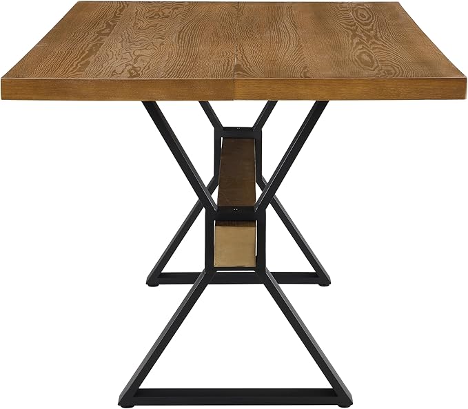 Christopher Knight Home Keyats 63 Inch Dining Table for 6 People, Modern Farmhouse Kitchen Table with X-Shaped Metal Legs, Rectangular Dinner Furniture for Dining Room, Home Office, Brown