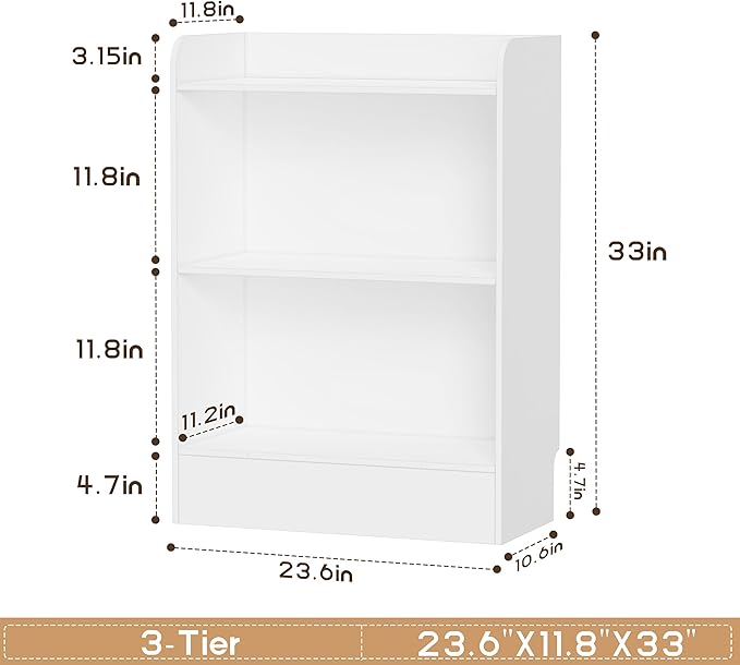Lkeiyay Montessori Shelf,3-Shelf Toy Storage Organizer,Wooden Storage Cabinet for Kids Room, Nursery, Playroom Daycare Furniture (White