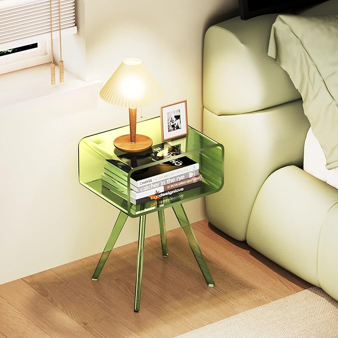 Acrylic Side Table, Acrylic Nightstand Bedside Table for Bedroom (Green, 16.5'' x 11.8'' x 21.6'')