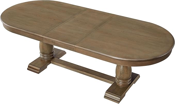 KEIKI Retro 7-Piece Wooden Dining Table Set for 6 Person, Vintage Table Set with Extendable Curved MDF Wood Grain Table and 6 Upholstered Chairs, Easy Assembly, for Kitchen, Dining Room, Whtie Oak