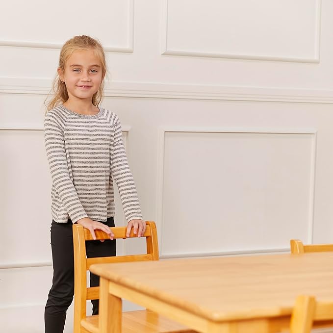 ECR4Kids 24in x 48in Rectangular Hardwood Table and Chair Set, 12in Seat Height, Kids Furniture, Honey