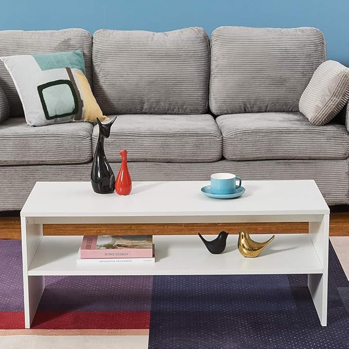 Panana 2-Tier Coffee Table Simple Couch Sofa Side End Table Tea Accent Table for Living Room Office, 39.4" x 15.7" x 15.7" (White)
