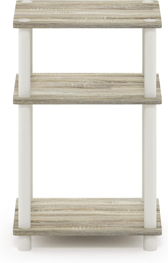 Furinno Just 3-Tier Turn-N-Tube End Table / Side Table / Night Stand / Bedside Table with Plastic Poles, 1-Pack, Sonoma Oak/White