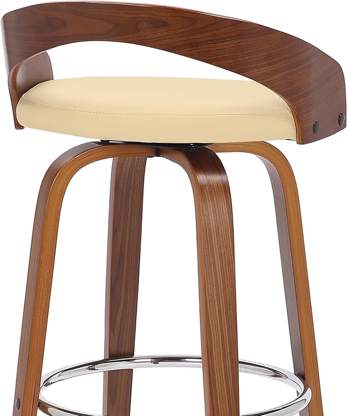 Armen Living Sonia 26" Counter Height Swivel Cream Faux Leather and Walnut Wood Bar Stool - Set of 4