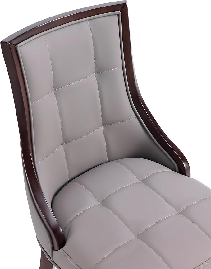 Manhattan Comfort Fifth Avenue Faux Leather Dining Chairs, Parsons Accent Furniture with Padded Wingback Seat, Fine Rectangular Stitching and Solid Beech Wood Frame, Set of 4, Grey