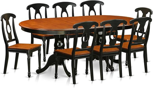 East West Furniture PLKE9-BCH-W 9 Piece Dining Table Set Includes an Oval Dining Room Table with Butterfly Leaf and 8 Wood Seat Chairs, 42x78 Inch, Black & Cherry