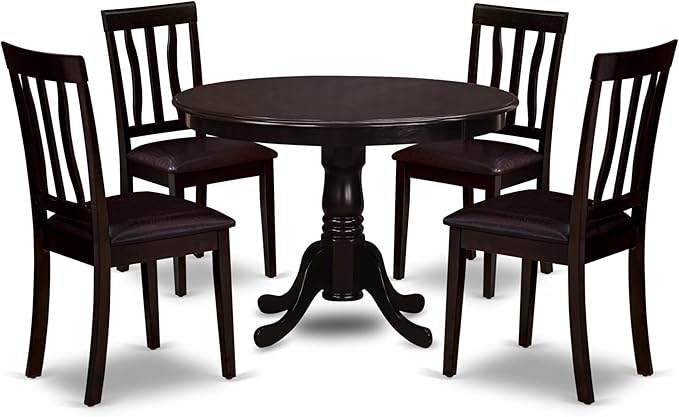 East West Furniture HLAN5-CAP-LC 5 Piece Dining Table Set for 4 Includes a Round Kitchen Table with Pedestal and 4 Faux Leather Dining Room Chairs, 42x42 Inch, Cappuccino