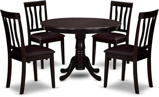 East West Furniture HLAN5-CAP-LC 5 Piece Dining Table Set for 4 Includes a Round Kitchen Table with Pedestal and 4 Faux Leather Dining Room Chairs, 42x42 Inch, Cappuccino