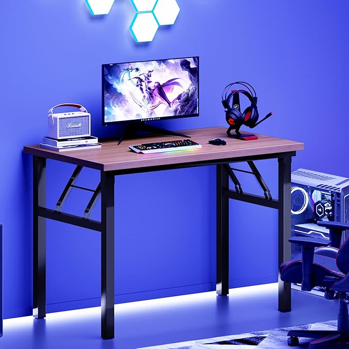 SDHYL 31.5inches Collapsible Desk for Home Office Workstation, Study and Writing, Teak Board and Black Leg
