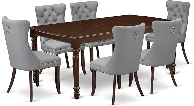 East West Furniture DODA7-MAH-27 7 Piece Dining Set Consists of a Rectangle Kitchen Table with Butterfly Leaf and 6 Polyester Fabric Upholstered Chairs, 42x78 Inch, Mahogany
