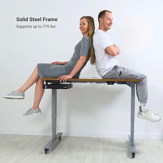 Progressive Desk Stand Up Adjustable Height Electric Standing Desk - 60"x30" Dual Motor, Computer Workstation Sit Stand Table for Home Office - Warm White, Gray Frame