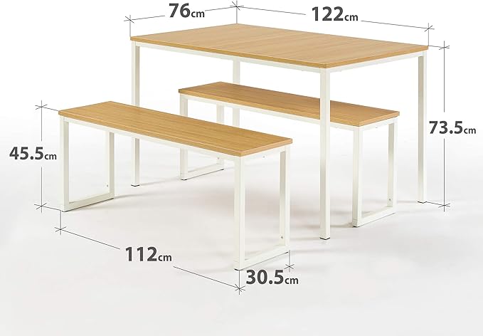 ZINUS 48 Inch Louis Metal Frame Table with Benches 3 Piece Dining Set, Easy Assembly, 1, White