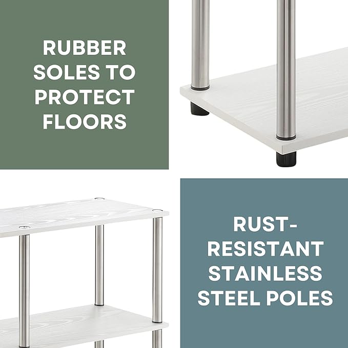 Convenience Concepts Designs2Go No Tools 3 Tier Wide Console Table 42" - Modern Multipurpose Accent with Shelves for TV Media Center, Office Desk Extension, Entryway Display, & Home Storage, White