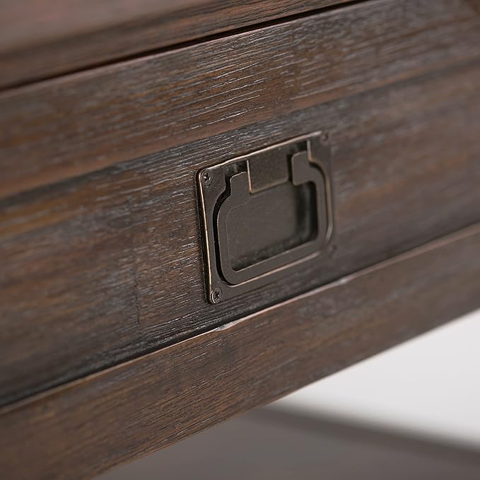 SIMPLIHOME Monroe Square Coffee Table - 38 inch Wide Solid Acacia Wood Living Room Table in Distressed Charcoal Brown, Rustic Cocktail Table for Family Room or Lounge with 2 Drawers and Open Shelf