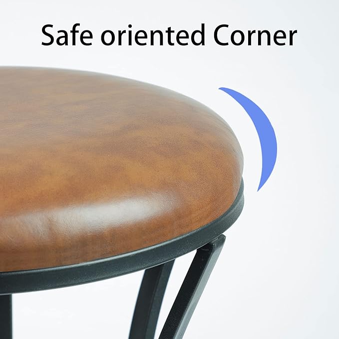 Vanity Stool Chair, Modern Dressing Stool for Makeup Vanity with Black Legs - Backless - Ottomans Round Seat, for Makeup Room, Bedroom, Bathroom, Living Room Accent Furniture Leather Brown