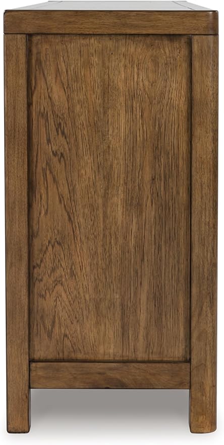 Signature Design by Ashley Cabalynn Farmhouse Glazed 2-Door Dining Server with Adjustable Shelves and 3 Drawers, Light Brown