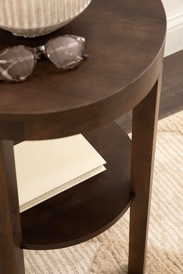 Kate and Laurel Talcott Modern Round Wood Side Table, 16 x 16 x 24, Dark Brown, Transitional Decorative Two-Tier End Table for Use as a Bedroom Nightstand or Living Room Plant Stand