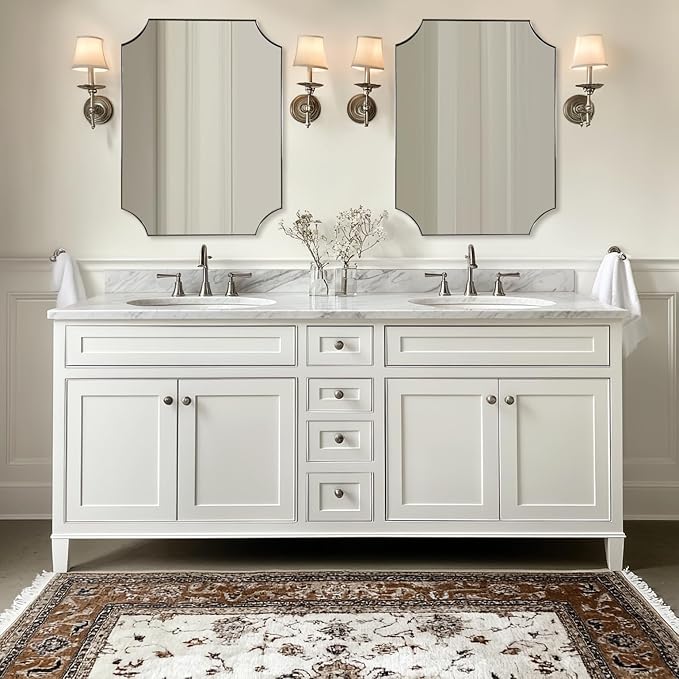 ANDY STAR Brushed Nickel Mirror 22x30 Inch, Scalloped Bathroom Mirror, Silver Bathroom Mirror in Anti-Rust Stainless Steel Metal Thin Frame Deep 1’’, Wall-Mounted Mirror (Horizontal/Vertical)