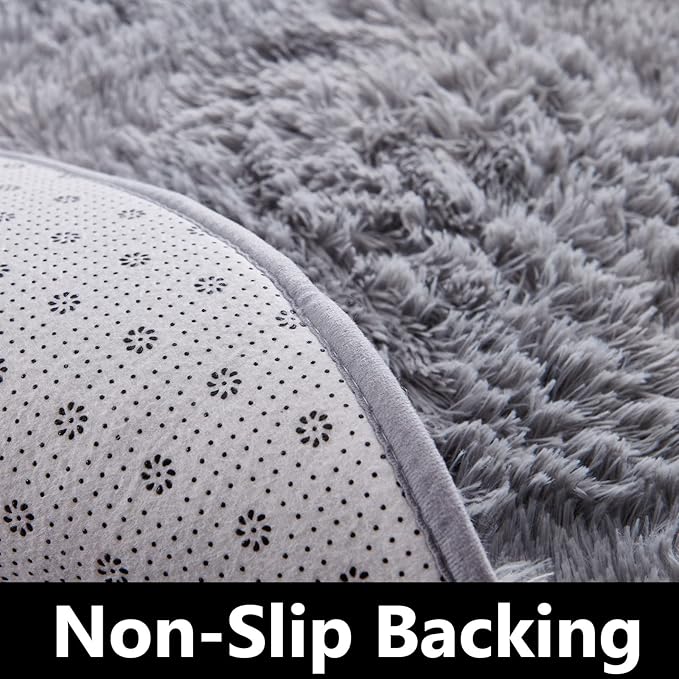 FJZFING Grey Round Rug Ultra-Soft Plush Modern 7x7 Circle Area Rug for Kid's Bedroom, Fluffy Shag Circular Rug for Nursery Room, Non-Slip Home Decor Cute Grey Carpet for Teen's Room