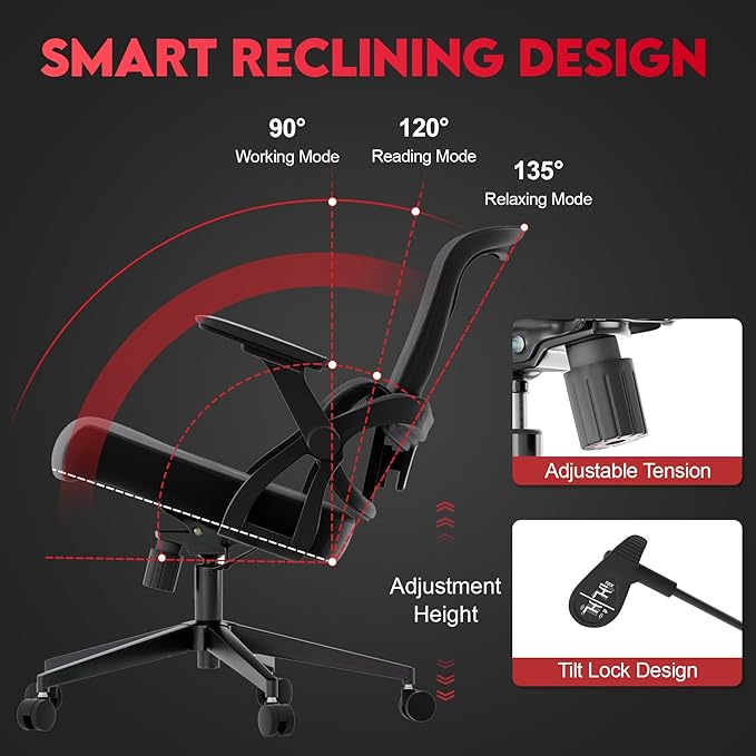 Big and Tall Ergonomic Office Chair，400LB Comfy Desk Chairs with Lumbar Back Support, Heavy Duty Mesh Computer Chairs with Wheels and Arms Comfortable for Home Office, Study, Bedroom