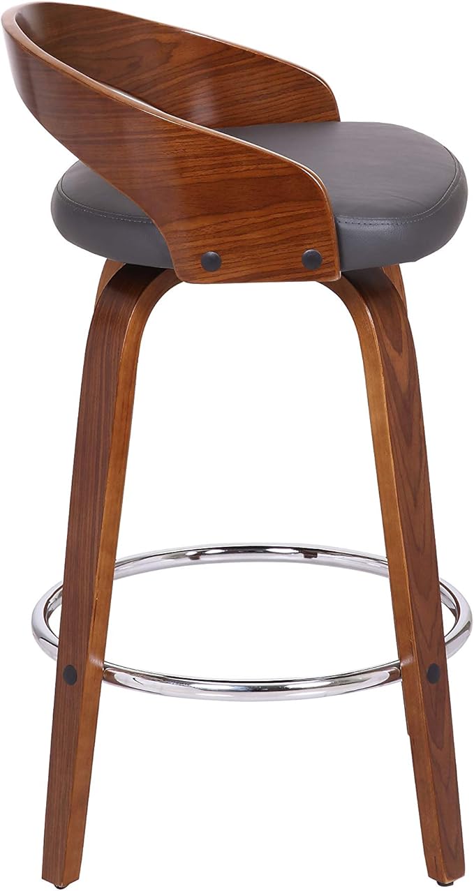 Armen Living Sonia 26" Counter Height Swivel Gray Faux Leather and Walnut Wood Bar Stool - Set of 3