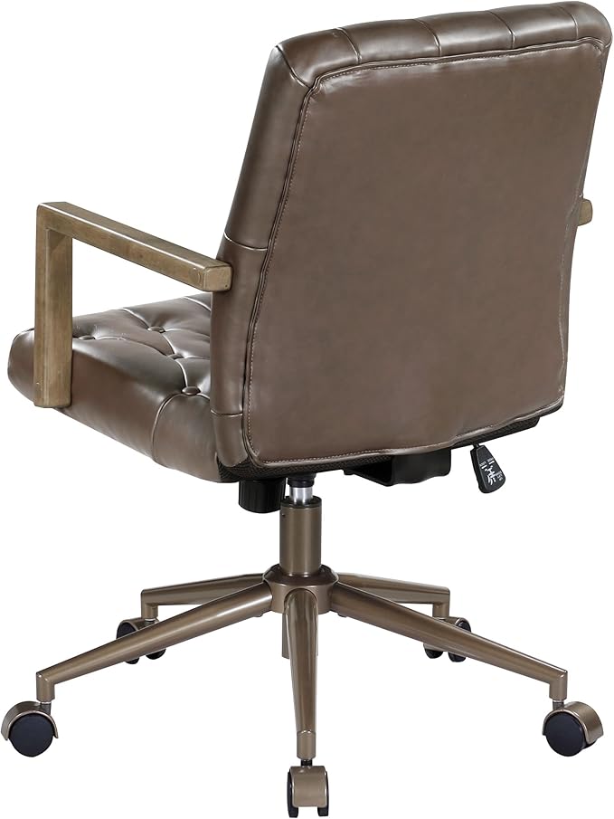 OSP Home Furnishings Waltham Adjustable Height and Tilt, Swivel Home Office Chair with Wood Arms, Chocolate Faux Leather