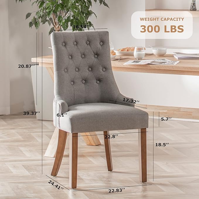 COLAMY Wingback Upholstered Dining Chairs Set of 6, Fabric Side Dining Room Chairs with Tufted Button, Living Room Chairs for Home Kitchen- Light Grey