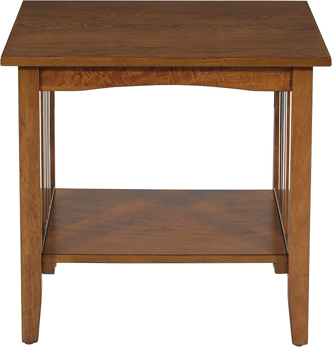 OSP Home Furnishings Sierra End Table with Lower Storage Shelf and Mission Style Side Panels, Ash Brown