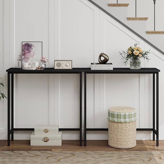 HollyHOME Narrow Console Table, 29.5" Slim Entryway Table, Sofa Stand, Hallway Shelf for Hallway, Bedroom, Living Room, Foyer, Black