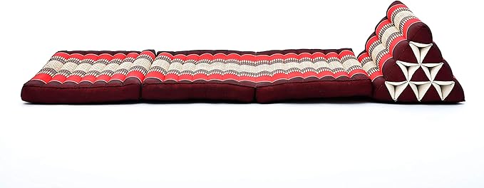 Leewadee - Comfortable Japanese Floor Mattress - Thai Floor Bed with Triangle Cushion - Futon Mattress - Thai Massage Mat, 67 x 21 inches, Red, Kapok Filling