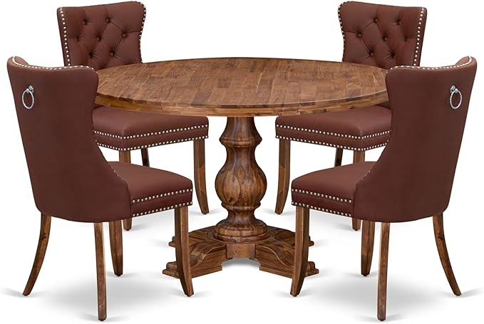 I5DA5-50N-26 5-Pc Kitchen Table Set Contain a Wooden Table and 4 Burgundy Polyester Fabric Upholstered Chairs with Button-Tufted Back, Antique Walnut