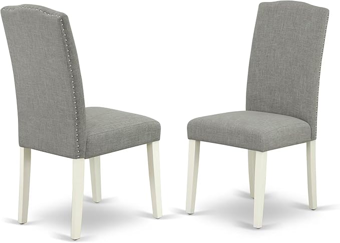 East West Furniture V027EN206-9 9 Piece Dining Room Set Includes a Rectangle Kitchen Table with V-Legs and 8 Dark Shitake Linen Fabric Upholstered Chairs, 40x72 Inch, Multi-Color