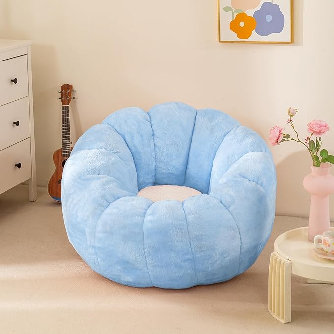Pumpkin Bean Bag Sofa Chair, Bean Bag Chair with Filler for Teens, Kids, Toddler, Comfy and Lazy Sofa for Dorm, Apartment, Living Room and Bedroom, Sky Blue