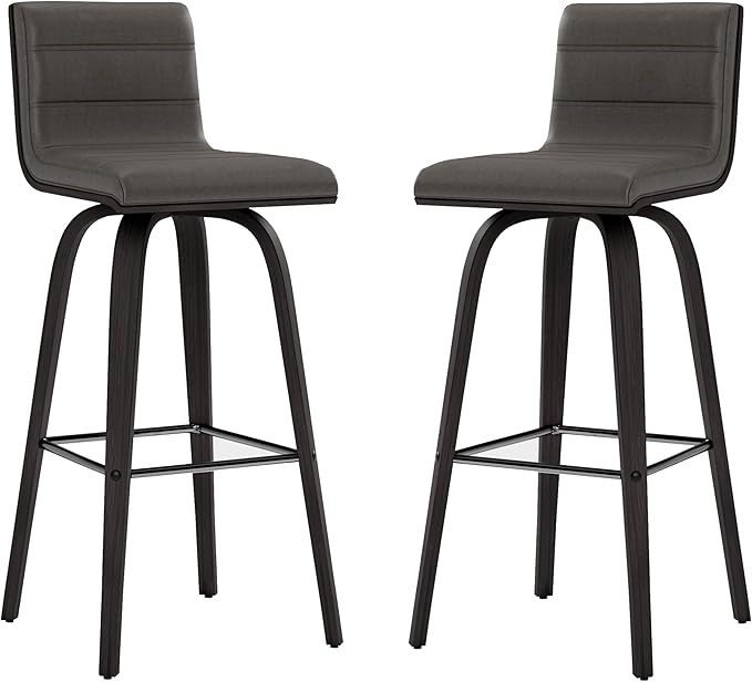 Armen Living Vienna 30" Swivel Bar Stool in Black Wood Finish with Gray Faux Leather - Set of 2