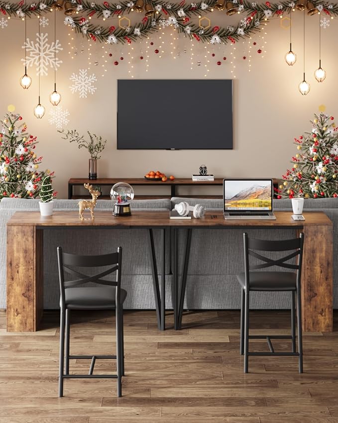 Garvee Bar Table and Chairs Set, 3 Piece Bar Table Set with with Flip Top Extension and Storage Shelves, Dining Table Set for 2, Suitable for Small Space Kitchen Apartment, Brown